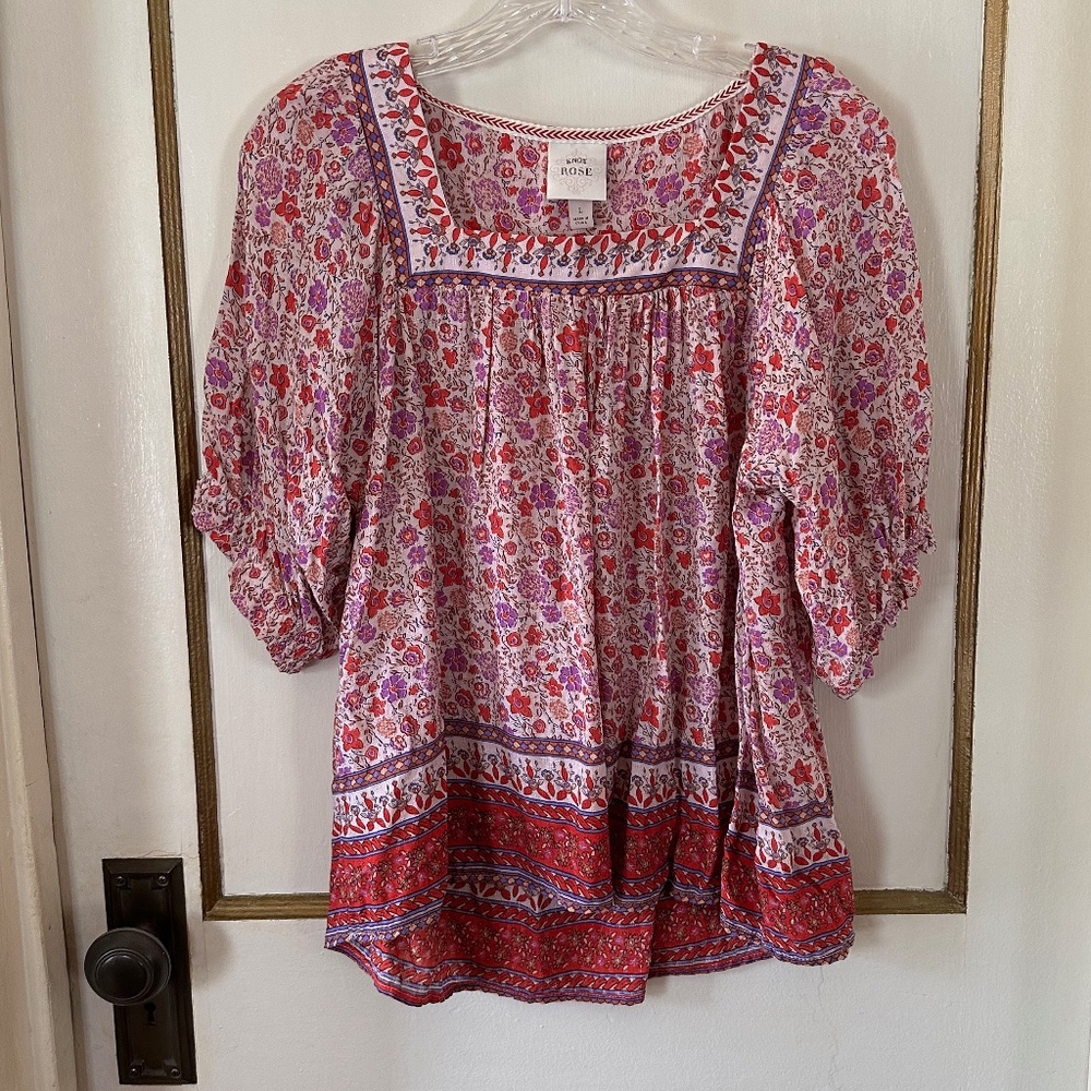 Knox Rose Floral Blouse - Red and Purple